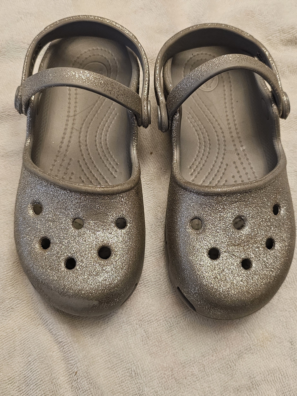 CROCS Kids Glittery Silver Clog Sandals with Heel Strap